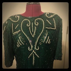 Vintage Green Hand Beaded Dress